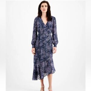 ADYSON PARKER Womens Navy Lined Asymmetrical Hem Lettuce Trim Midi Dress XL